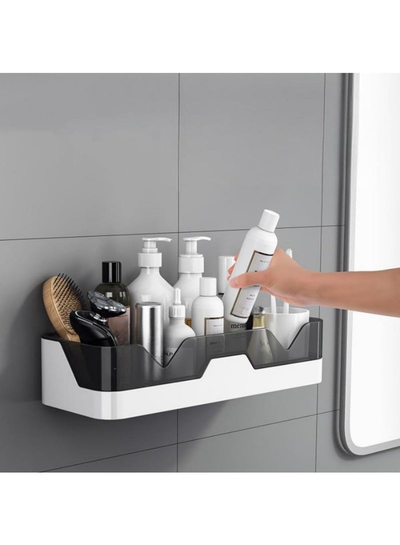 علبة استحمام معلقة على الحائط بدون حفر - رف منظم زاوية الحمام بوسادة لاصقة إضافية رف توابل المطبخ - Image 1